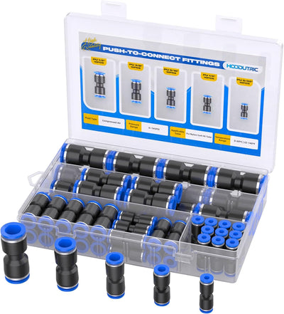 50PCS Quick Connect Air Hose Fittings 5/32 1/4 5/16 3/8 1/2 inch Straight Push to Connect Fittings Kit Quick Release Pneumatic Connectors Air Line Fittings for 5/32 1/4 5/16 3/8 1/2 inch Tube