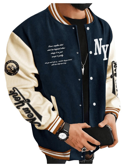 Men's Color Block Letter Graphic Long Sleeve Varsity Jacket