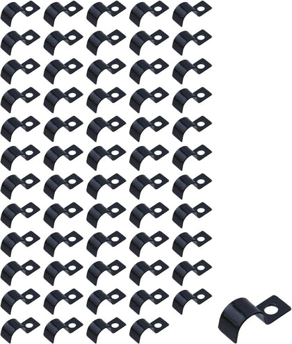 0.5 Inch Conduit Strap Clamps, Single Hole U Bracket, 60Pcs | Black Zinc Plated Iron, Heavy Duty