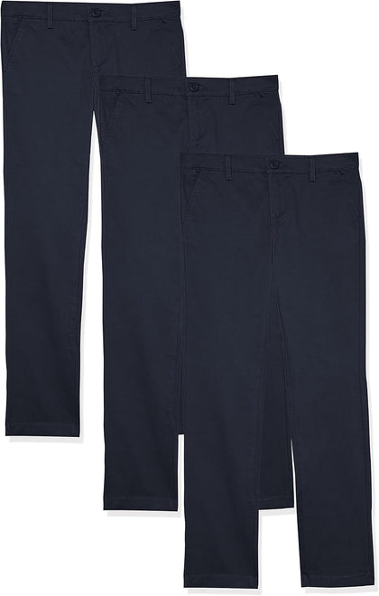 Girls and Toddlers' School Uniform Straight Leg Adjustable Waist Flat-Front Chino Pants, Pack of 3
