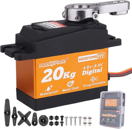 Waterproof Servo 20KG Servo Motor High Torque RC Servo Metal Gear Digital Servo with 25T Servo Horn for 1/10 1/12 RC