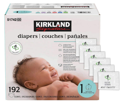 Signature Diapers Size 1 (Up to 14 Pounds) 192 Count W/Exclusive Health and Outdoors Wipes