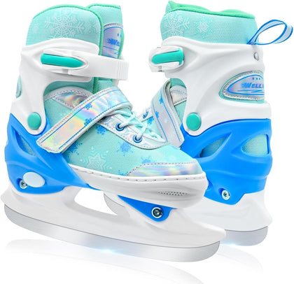 Adjustable Ice Skates for Kids, Girls Ice Skating Shoes for Beginner Ages 4-12, Boys Snowflake Iceskates for Outdoor