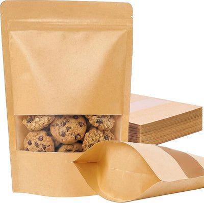 72pcs 7x10In Kraft Paper Resealable Bags with Window for Business