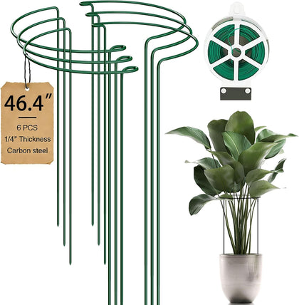 6-Pack 46.3” Plant Support Stakes, Steel Plant Cage & Peony Tomato Hydrangea Cage, Garden Stakes for Outdoor Plants