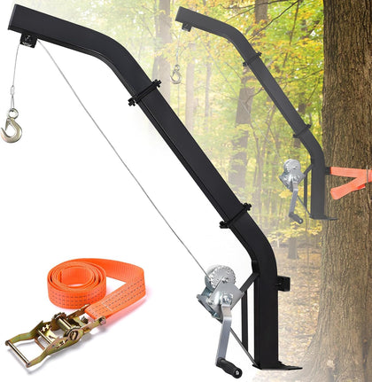 Tree Mounted Deer Hoist, 500LBS Hunting Game Hoist with Winch and Ratchet Strap, 23FT Steel Cable Heavy Duty Deer