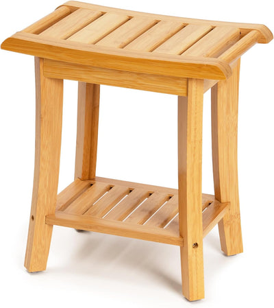 Bamboo Shower Bench Inside Shower Stool with Storage Shelf, Spa Bath Chair for Bathroom, Seat or Organizer for Living
