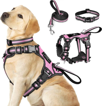 Pet Harness Collar and Leash Set, All-in-one Reflective Dog Harness No Pull with Adjustable Buckles for Puppies