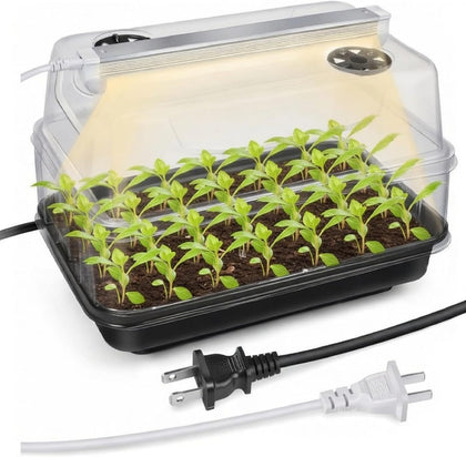 Seed Starter Tray with Grow Light and Heated Base for Faster Germination | T8 Full-Spectrum Light, 8.2in Adjustable