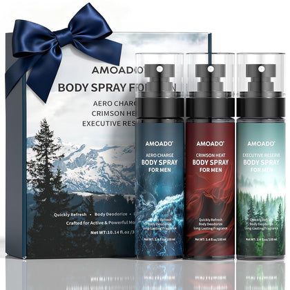 Men’s Body Spray Set – Body Spray for Men,Deodorizing Body Mist Refreshing Spray, Aluminum-Free Cologne for Him