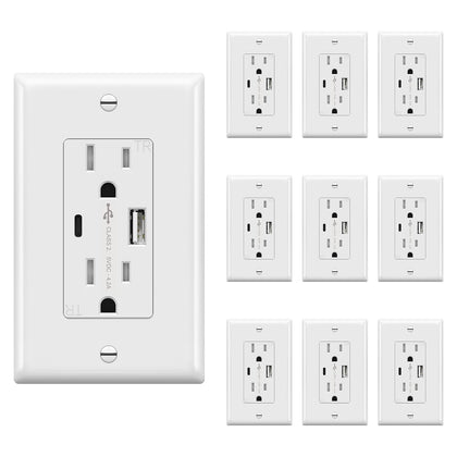 TOPGREENER 4.2A USB Outlet, 15 Amp Wall Outlet with USB Ports, 10 Pack