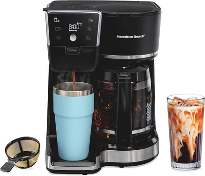 2-Way Drip Coffee Maker & Single Serve Coffee Machine | Hot & Iced Coffee Maker| 12 Cup Glass Carafe| AquaFlow