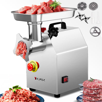 Commercial Meat Grinder Heavy Duty, 550W Electric Stainless Steel Meat Grinding Machine with 6/8mm Grinding Plates &