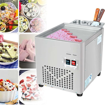 220W Commercial Rolled Ice Cream Machine, Stainless Steel Stir-Fried Ice Cream Roll Maker, Yogurt Fry ice Cream