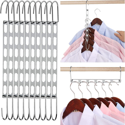 Space Saving Hangers for Clothes, 10 Pack Hanger Organizer Space Saver, Magic Metal Collapsible Closet Organizers