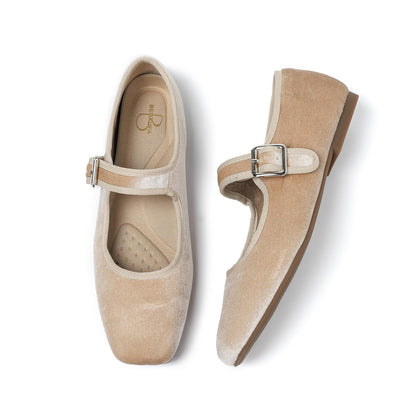 Women's Square Toe Ballet Flats - Mary Jane Shoes with Adjustable Strap, Slip On Comfortable Work Flats, Satin Soft