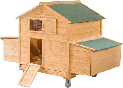 Large Chicken Coop with Wheels, Waterproof Outdoor Hen House for 6-8 Chickens, Movable Chicken House with Two Nesting