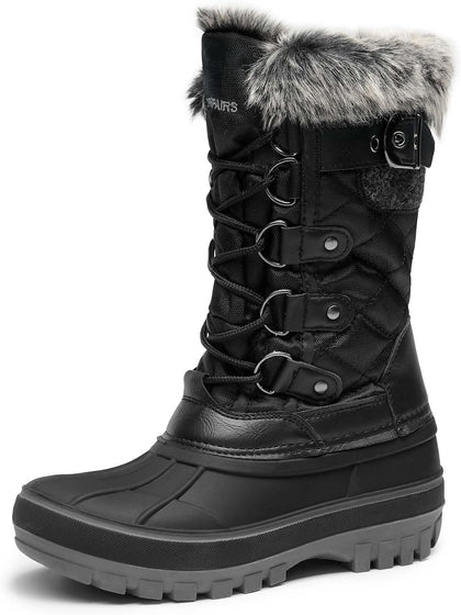Girls Snow Waterproof Winter Boots | Warm Faux Fur Lined Outdoor Secure Grip Anti Slip Outsole Easy Wear Windproof
