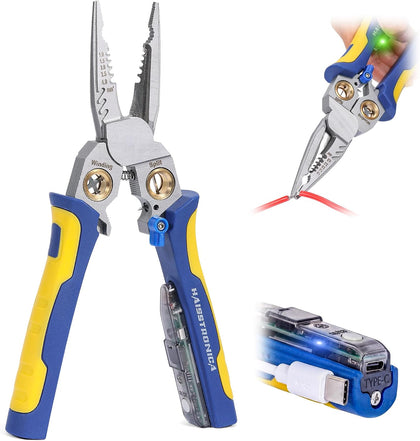 9 in 1 Rechargeable Wire Stripper, AWG 10-18, NCV Tester | USB-C Charging, Audible and Visual Alerts, 1-Hand Lock