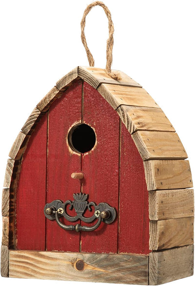 Bird Houses for Outdoors, 8.5" H Unique Arched Roof Barn Distressed Solid Wood Bird House Decorative Outdoor Garden