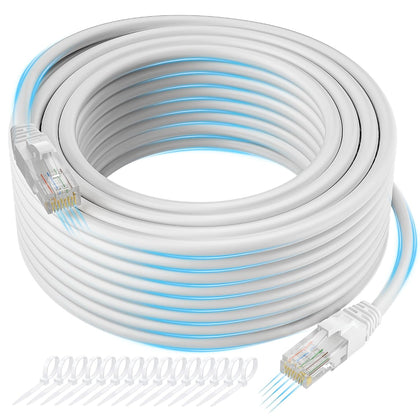 Cat 6 Ethernet Cable 50 FT, Long High Speed Cat6 Internet Cable, White Snagless Patch Cord, Flexible, Network, LAN