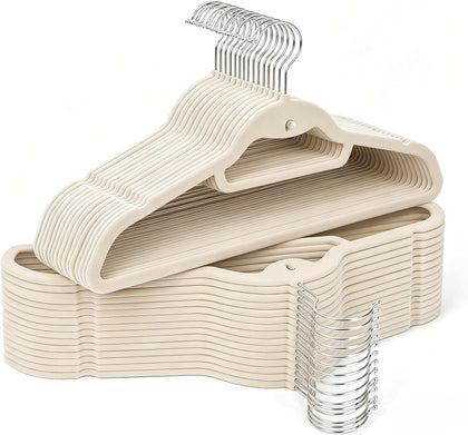 Velvet Hangers 30 Pack, Ivory Non Slip Hangers with 360° Swivel Hook | Cascading Hooks; Thin Space Saving Heavy Duty