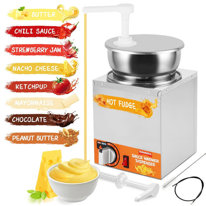 4.2Quart Nacho Cheese Dispenser Warmer with PP Pumps and Stainless Steel Jar|with Extra Pump&9 Stickers, 86–186℉