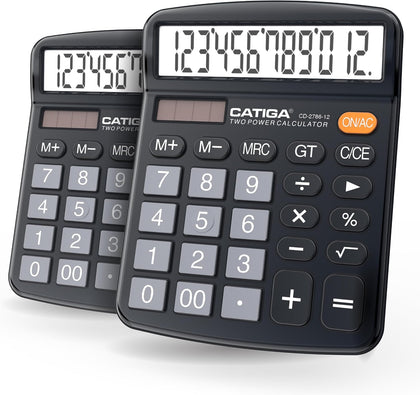 Desktop Calculator, 12 Digit Large LCD Display, Dual Power, Sensitive Big Button, Standard Function Calculators for