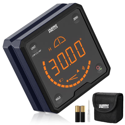 Huepar Pro Digital Angle Gauge Angle Finder Level with V-Groove Magnetic Base&Backlit LCD Angle Ruler Electronic Table Saw Bevel Gauge Protractor Inclinometer for Construction, Woodworking, Machinery