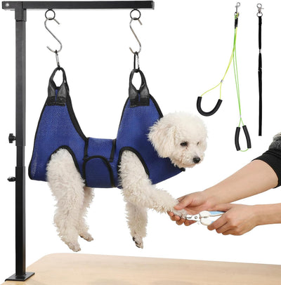Dog Grooming Arm with Hammock, Adjustable 27-37", Dual Clamp