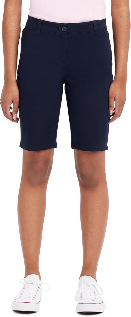 Juniors Uniform Bermuda Shorts, Skinny Style with Hook & Eye Closure, Stretch Twill Fabric