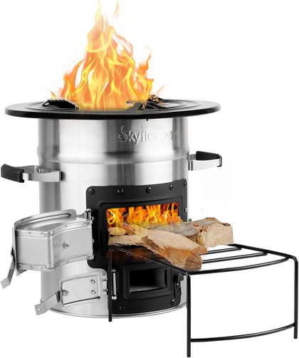 Camping Rocket Stove, Stainless Steel Wood Burning Stove | Portable Camping Gear, Outdoor Backpacking, Emergency RV