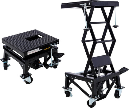 Hydraulic Motorcycle Lift Table, 300 lbs Capacity Motorcycle Scissor Jack Lift with Non-Slip Wide Deck J-Hooks 4