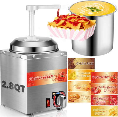 Nacho Cheese Dispenser 2.8 Qt Nacho Cheese Warmer Commercial Hot Fudge Dispenser for for Cheese Caramel, with Pumps