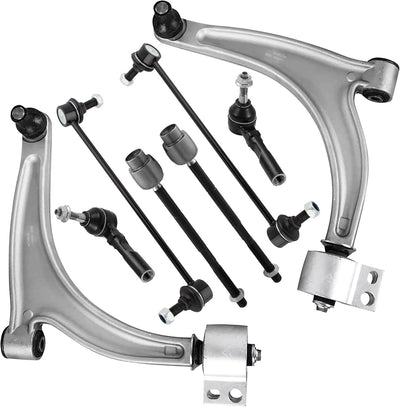 Front Suspension Control Arm Kit Compatible with 2004-2012 Chevy Malibu, 2005-2010 Pontiac G6, 2007-2009 Saturn Aura Lower Control Arm, Outer and Inner Tie Rod Ends, Sway Bar Links