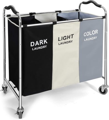 Laundry Basket with Wheels, 240l Laundry Hamper with 3 Section Laundry Bag for Dirty Clothes, Dorm Room Essentials