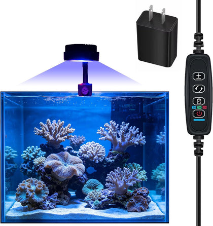 Nano Reef Light for Coral, LED Aquarium Light 5.2W USB Clip Lamp, Full Spectrum 455-620nm, Dimmable with Timer