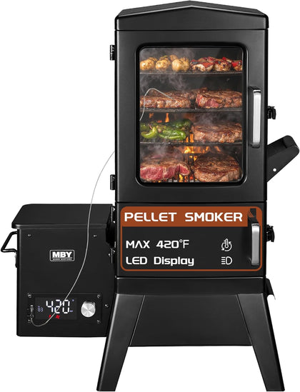 Electric Pellet Smoker with Rainproof Cover, Vertical Wood Pellet Smoker Grill With Meat Probe LED Display