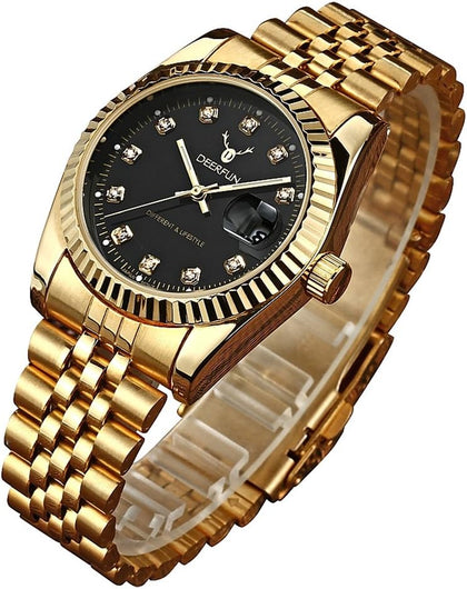 Mens Fashion Luxury Stainless Steel Calendar Rhinestone Waterproof Sports Women Unisex Quartz Watch