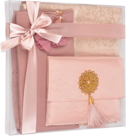 Prayer Rug Islamic Gift Set, Velvet Prayer Mat, Prayer Beads, Scarf and Yaseen Book, Perfect Family and Muslim Eid