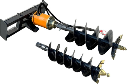 12" 18" Auger Drill Bit Auger Drive with 6k Motor Standard Skid Steer Attachments Post Hole Digger, 35" Working Depth