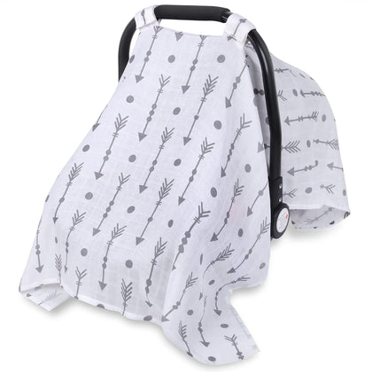 Car Seat Cover Baby for Boys Girls, 100% Muslin Cotton Infant Carseat Canopy, Soft Breathable Stroller Sun Shade &