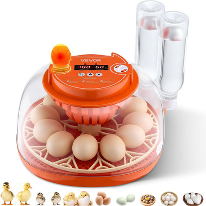 12 Egg Incubator, Automatic Egg Turner with LED Candler, Temperature & Humidity Control, 360° View Clear Window