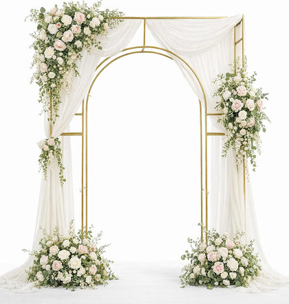 3D Metal Wedding Arch Frame, Gold Square 3D Backdrop Stand for Wedding Ceremony, Reception, Engagement Party