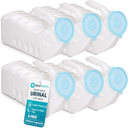Urinals for Men 1000ml, Spill Proof Glow in the Dark Lid, 6 Pack