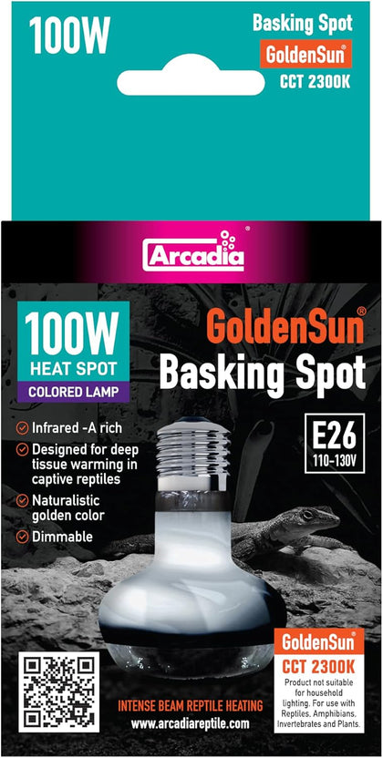 Golden Sun Basking Spot Lamp 100W – Intense Beam Infrared Reptile Heat Lamp Bulb for Bearded Dragons, Tortoises