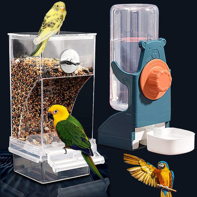 No Mess Bird Feeders Water Dispenser Set,Automatic Feeders for Cage