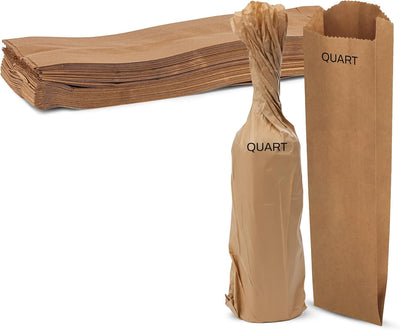 Kraft Quart Wine Paper Bags 4.5" x 2.5" x 16" - Disposable Paper Gift Bags - Pack of 100