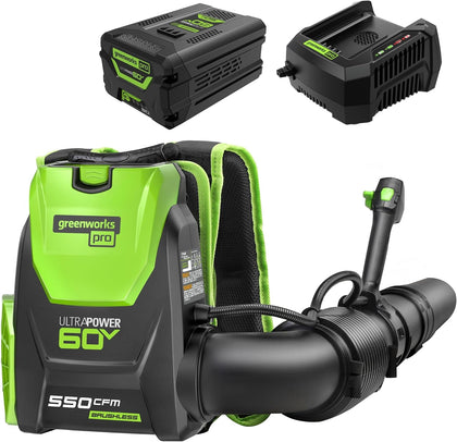 60V Backpack Leaf Blower, 550 CFM, 5.0 Ah Battery and Charger