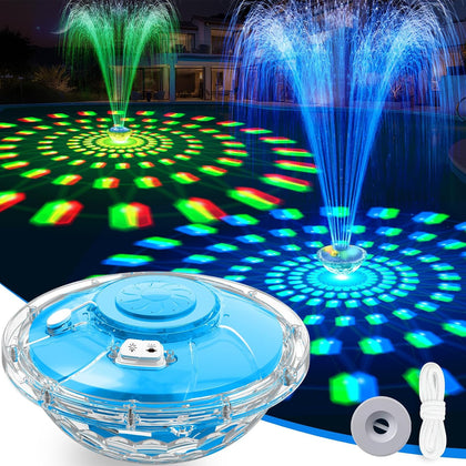 Upgraded Floating Pool Fountain with Light,Large Rechargeable Pool Fountain | 8000mAh Large Battery,6 Light Modes,2
